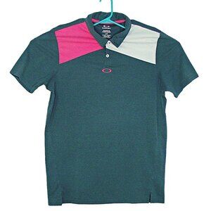 Oakley Mens Gray Pink Short Sleeve Collared Tailored Fit Golf Polo Shirt Sz L